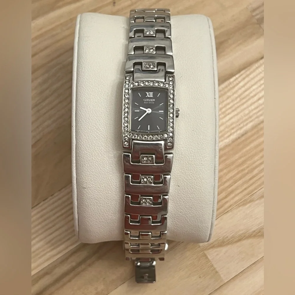 Citizen Eco-Drive Ladies Watch Crystal Black Dial Crystal and Stainless Bracelet